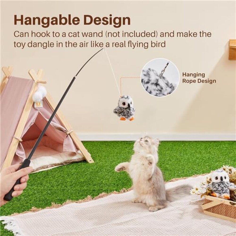 Flapping Owl Cat Toys (No Flying), Lifelike Bird Chirp, Rechargeable - Picture 6 of 7